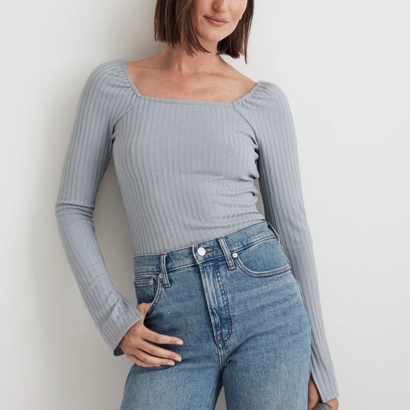 NWT Ribbed Square-Neck Long-Sleeve Tee Size Medium - Picture 2 of 14